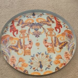 CB2 Decorative Round Tray in Light Blue, Orange, Purple